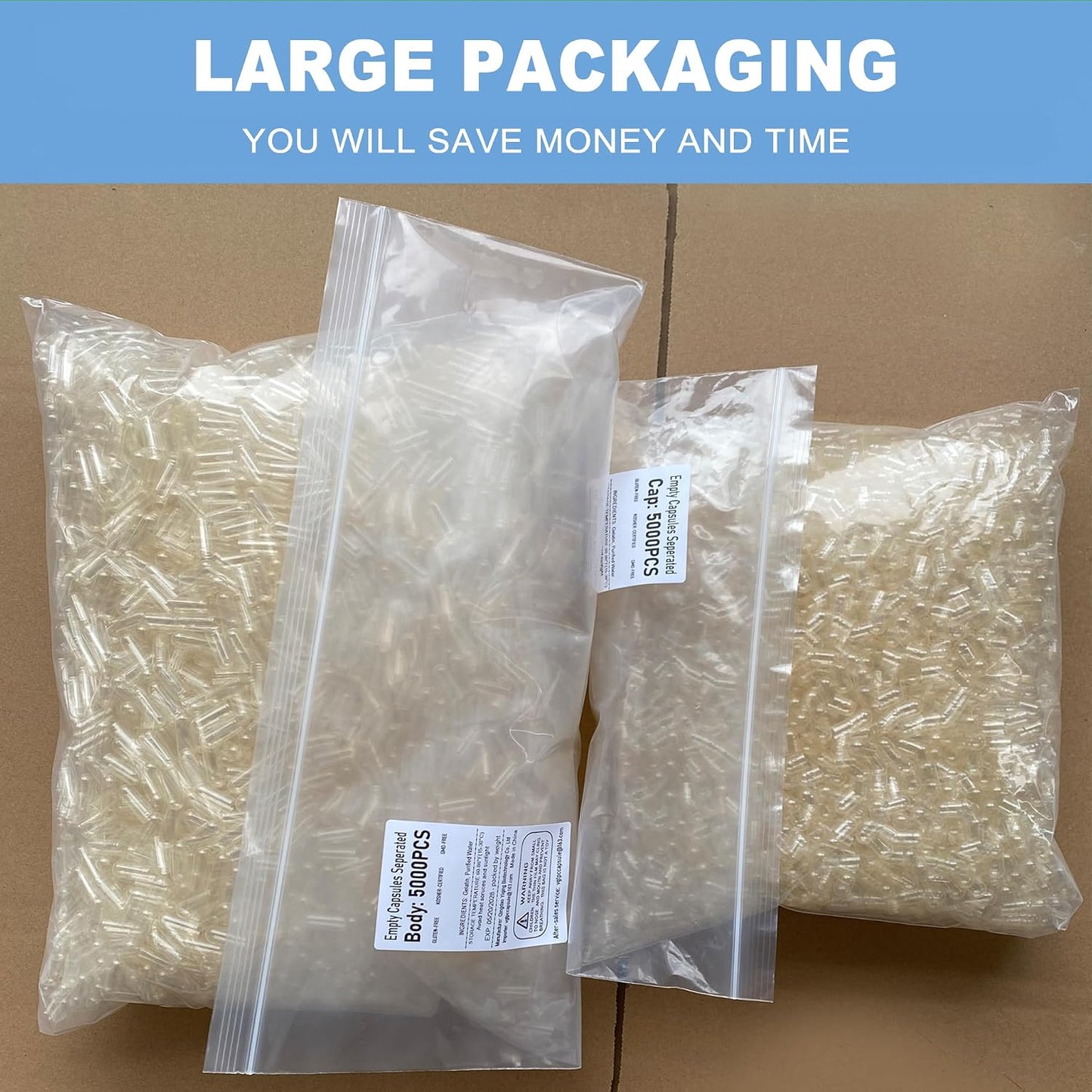 VGTPC Size 00 Empty Gelatine Capsules Separated - 5000 Count Clear Gel Pills for DIY Supplement Filling - görsel 3