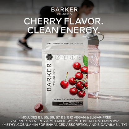 Barker Wellbeing Vitamin B-Complex Gummies – – Delicious Cherry Flavour – Made with natural flavours, these – Image 3