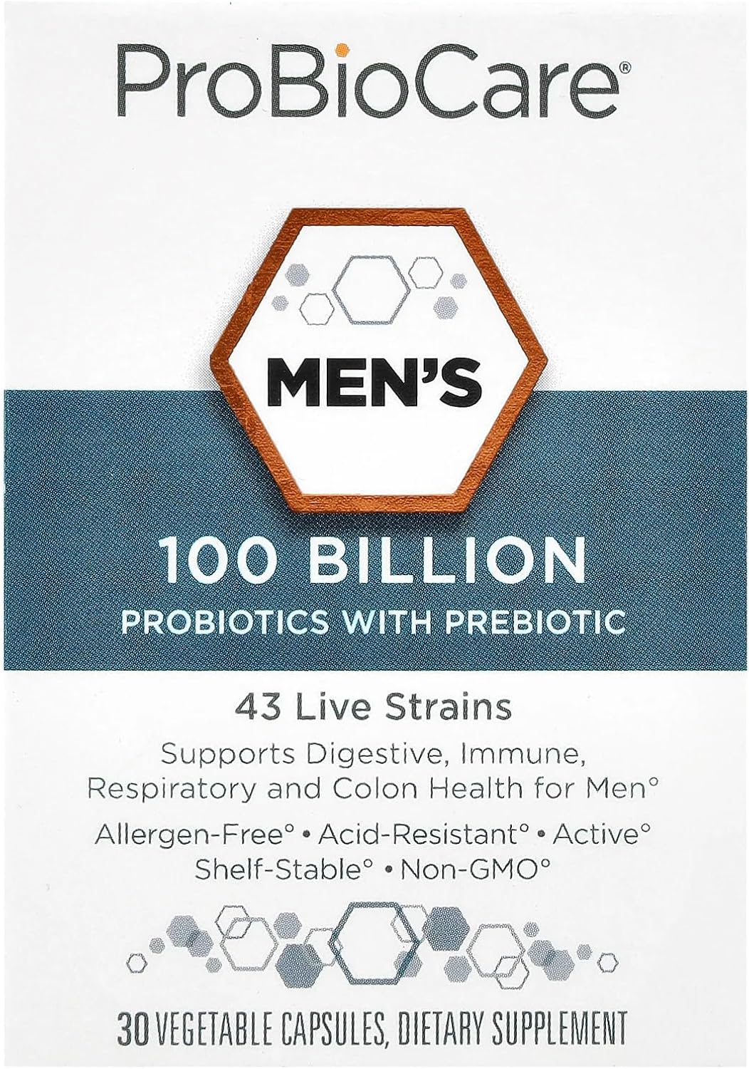 ProBioCare Probiotic for Men - Potent Formula with 100 Billion CFUs for Digestive & Immune Support (30 Vegetable Capsules) - görsel 1
