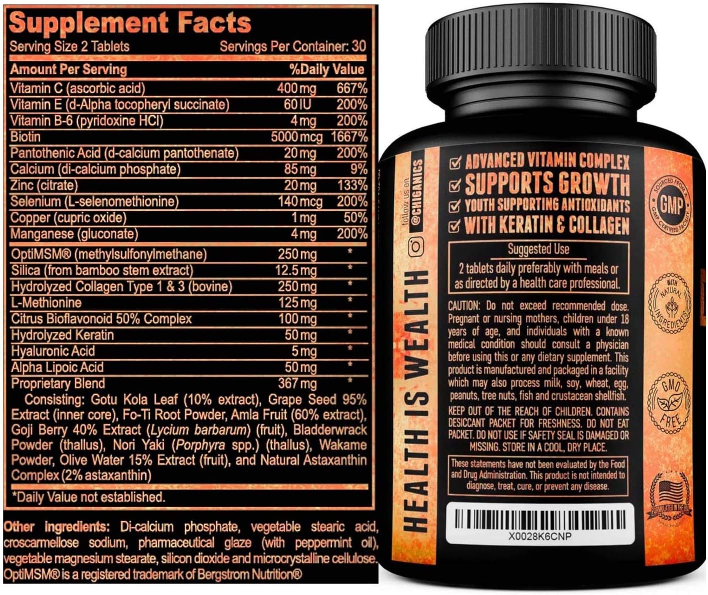 Chiganics Hair Skin and Nail Growth Vitamins with Keratin, Collagen & Silica - Extra Strength Biotin 5000mcg - görsel 7