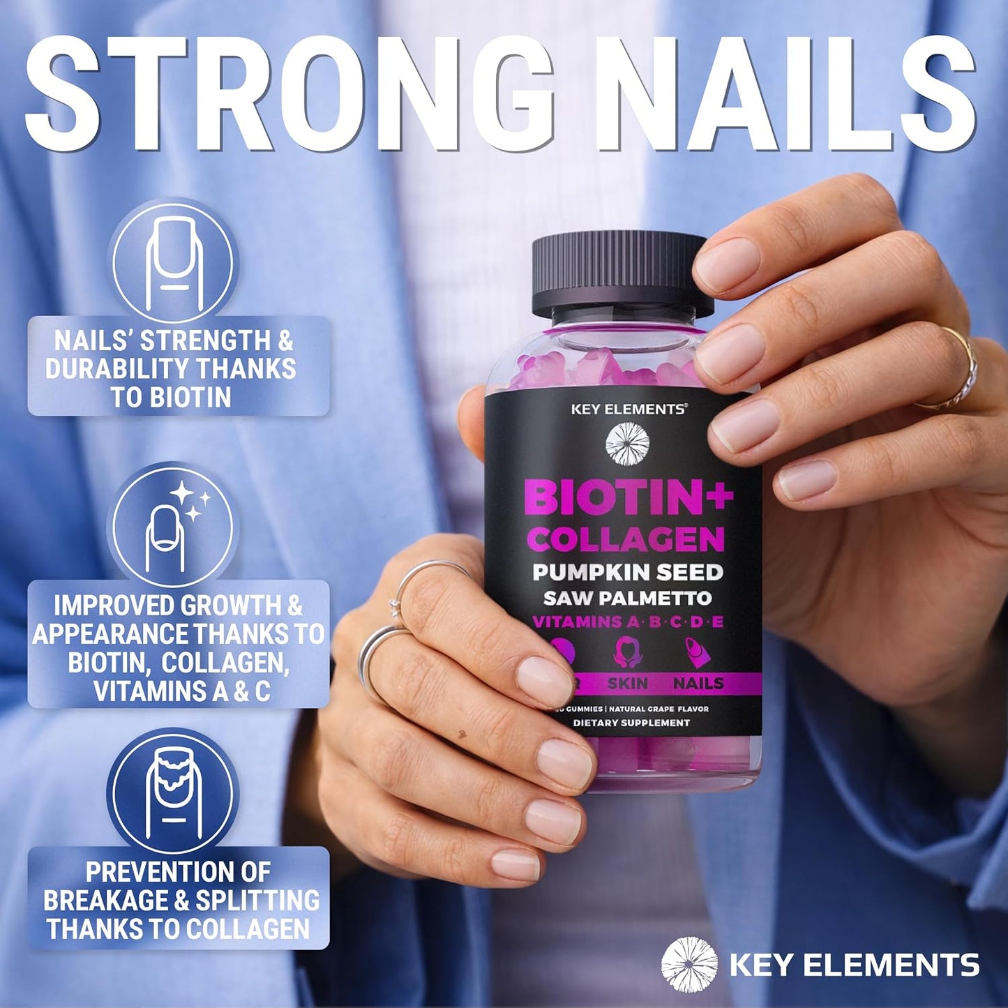 KEY ELEMENTS Biotin & Collagen Gummies – 10,000mcg for Hair, Skin & Nails - görsel 4