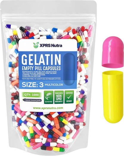 XPRS Nutra Size 3 Empty Capsules - 500 Count Empty Gelatine Capsules (Orange)