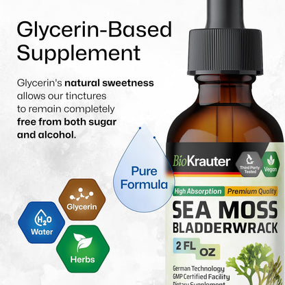 BIO KRAUTER 2-in-1 Sea Moss & Bladderwrack Drops - Vegan Liquid Supplement, 60 mL