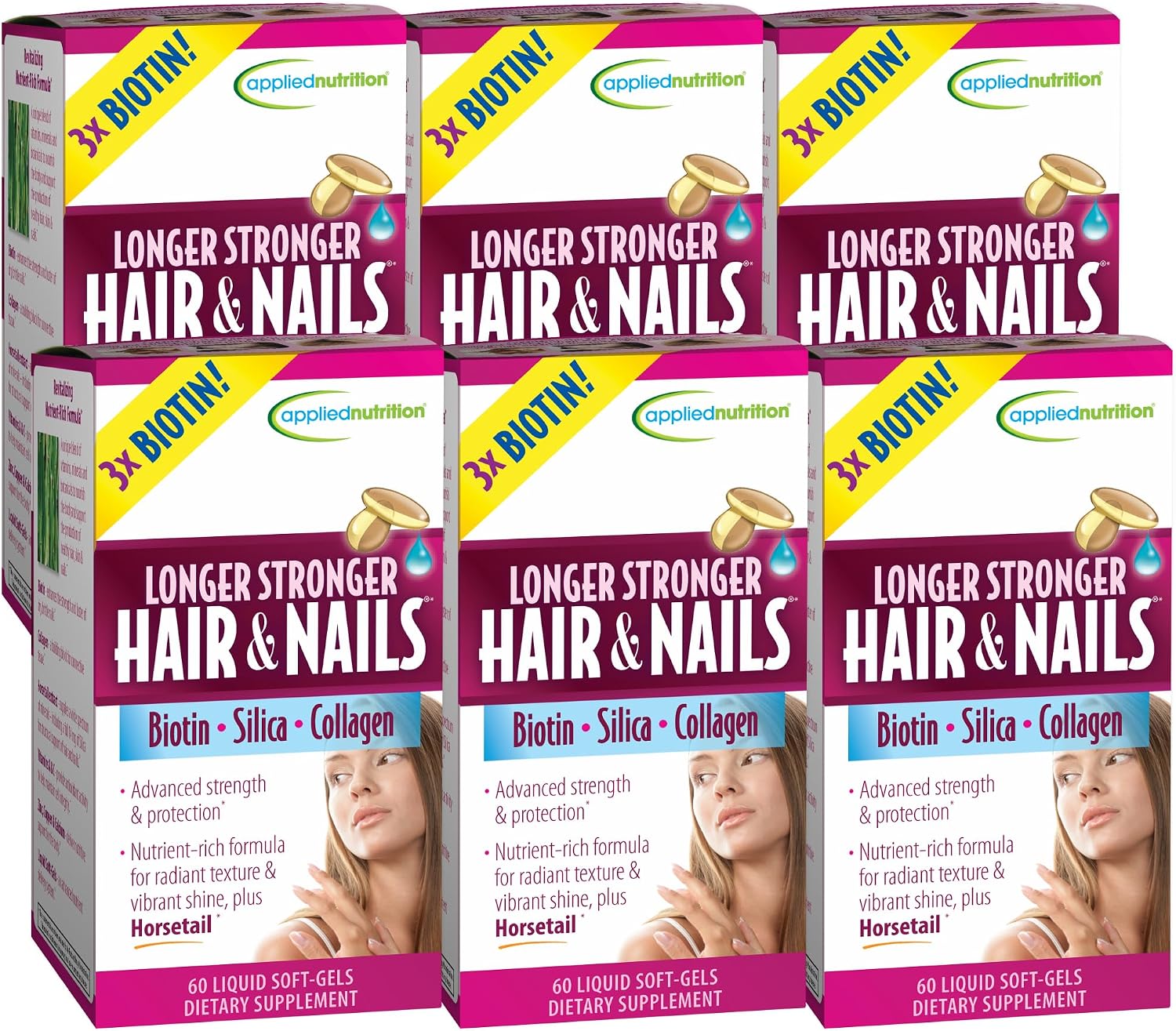 Applied Nutrition Longer Stronger Hair & Nails - 60 Liquid Soft-Gels (Pack of 4) - Biotin, Silica & Collagen - 120 Servings - görsel 8