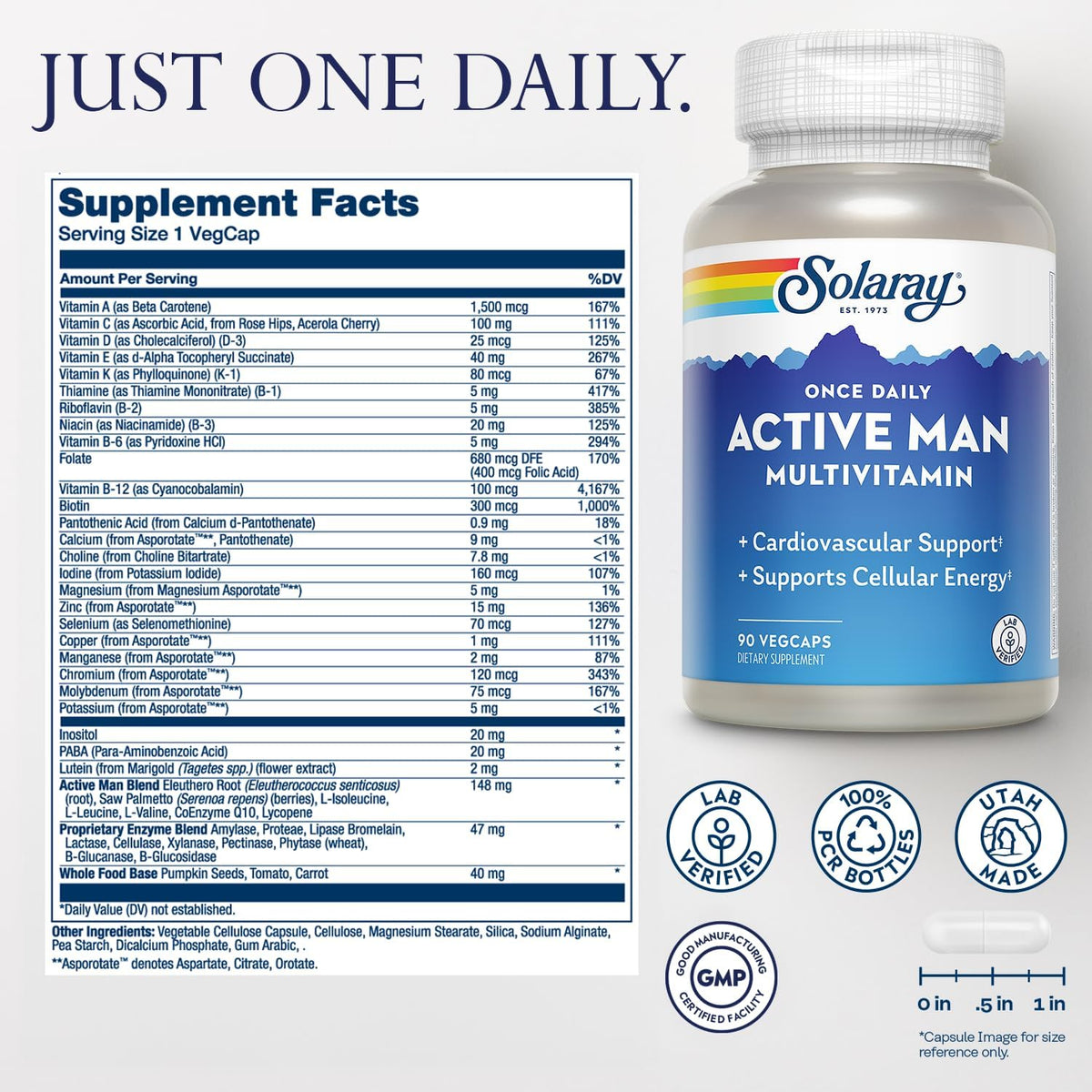 SOLARAY Once Daily Active Man Multivitamin - – Vitamin B12 and B6: Help convert food into energy and support red – Image 2