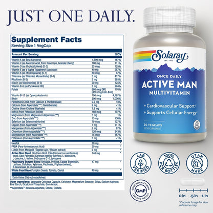 SOLARAY Once Daily Active Man Multivitamin - – Vitamin B12 and B6: Help convert food into energy and support red – Image 2