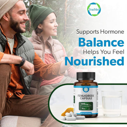 TRUEMED Organic Fenugreek Capsules 610 mg – Digestive Comfort, Natural Energy & Wellbeing Support (90 Capsules)