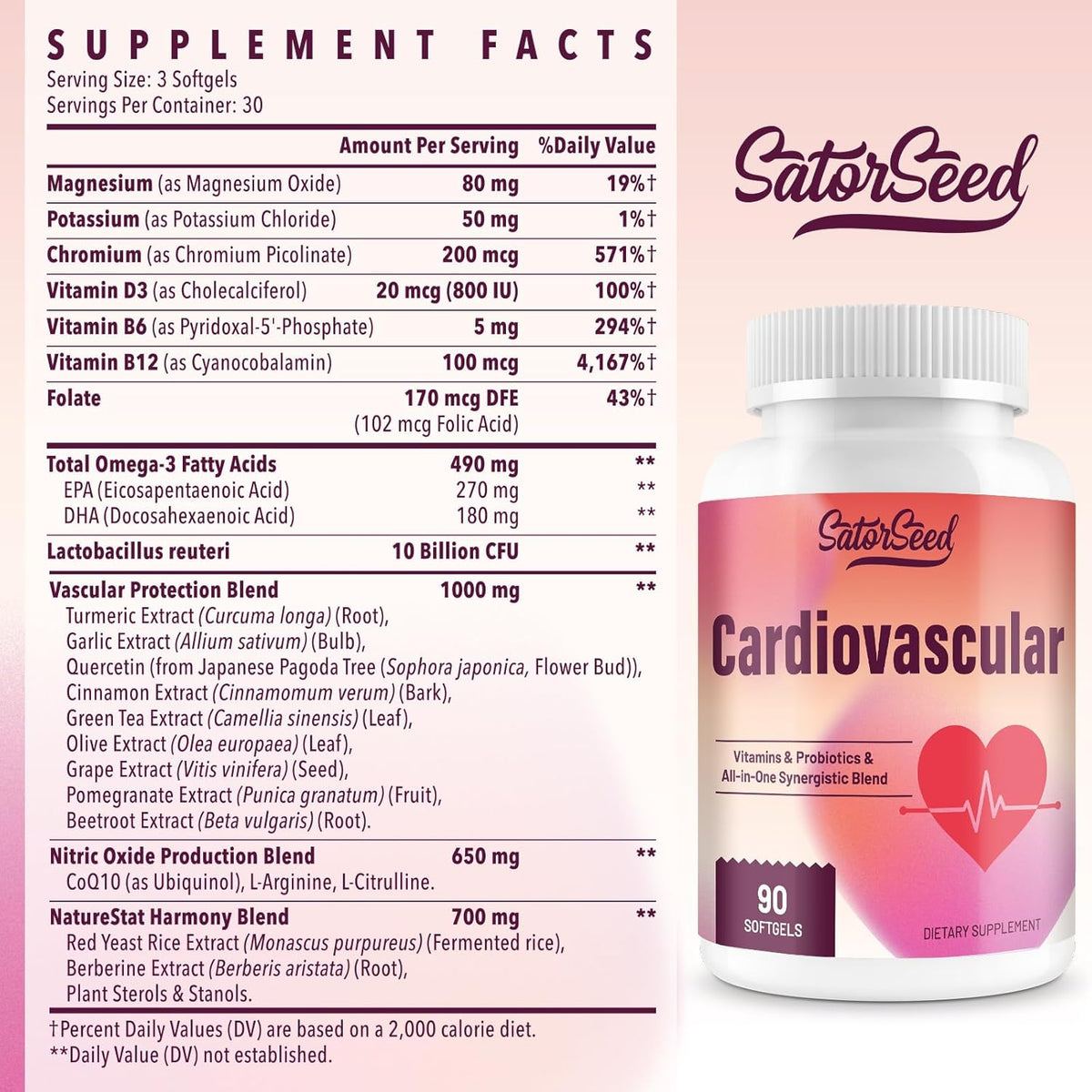 Cardiovascular Supplement 3000mg – Vitamins, Probiotics, Omega-3, and CoQ10 All-in-One Synergistic Blend for Adults – 90 – Image 5
