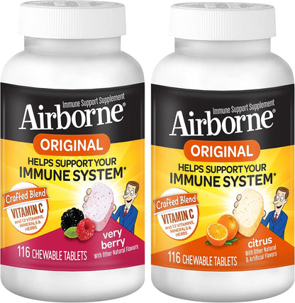 Airborne 750mg Vitamin C Immune Support Supplement Gummies for Adults, Zesty Orange Flavour, Gluten free Crafted Blend with Powerful Antioxidants Vitamins A C & E, 63 Gummies (2 Pack)