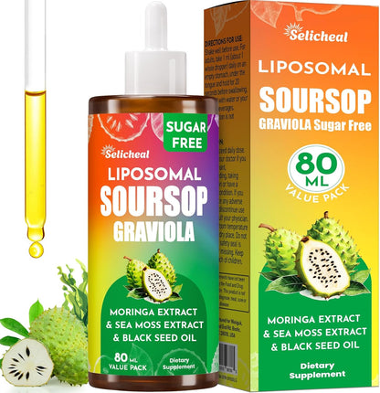 Soursop Multivitamin Liquid Drops – 10 in 1 with Leaf Extract & Sea Moss, 80 mL (80-Day Supply)