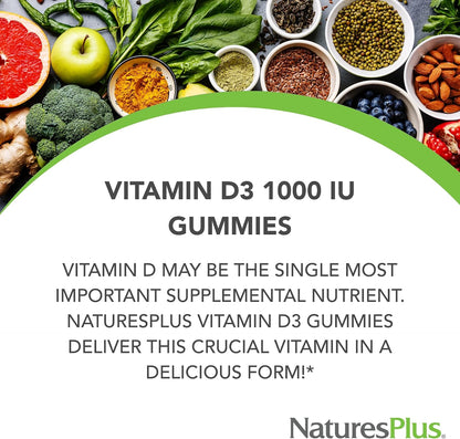 NaturesPlus Gummies Vitamin D3 1000 IU, Mixed Berry - Pack of 2