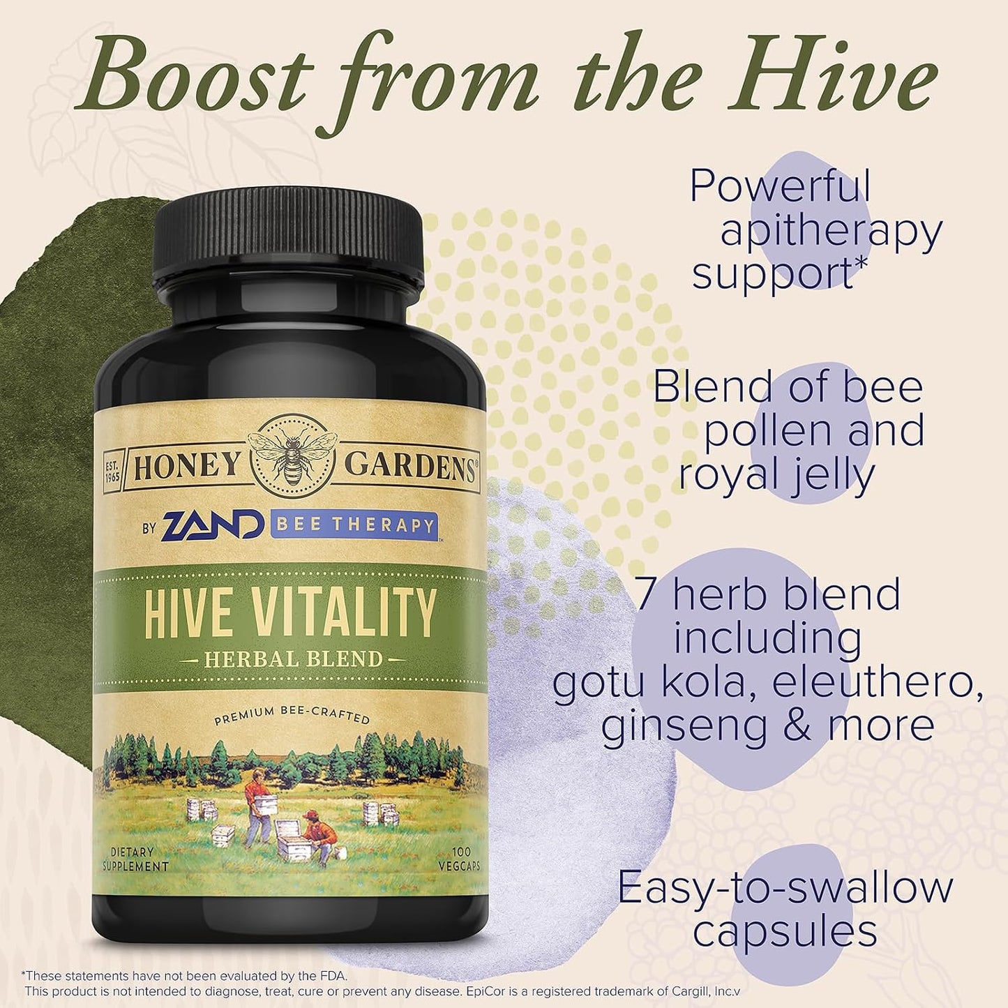 ZAND Bee Therapy Hive Vitality – Herbal Blend with Bee Pollen & Royal Jelly, 100 Capsules - görsel 3