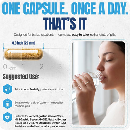 Bariatric Multivitamin Without Iron - Methylated B12 & Folate for Gastric Bypass & Sleeve Surgery | ASMBS Compliant | 1 Daily Capsule, 21 Nutrients | Made in USA, 30 Capsules