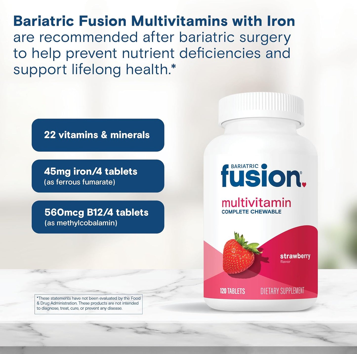Bariatric Fusion Complete Chewable Multivitamin with Iron - Strawberry Flavour, 120 Tablets - görsel 5