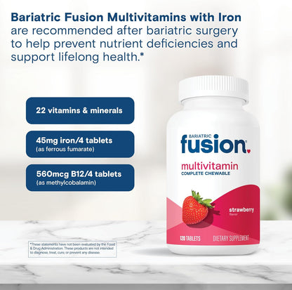 Bariatric Fusion Complete Chewable Multivitamin with Iron - Strawberry Flavour, 120 Tablets