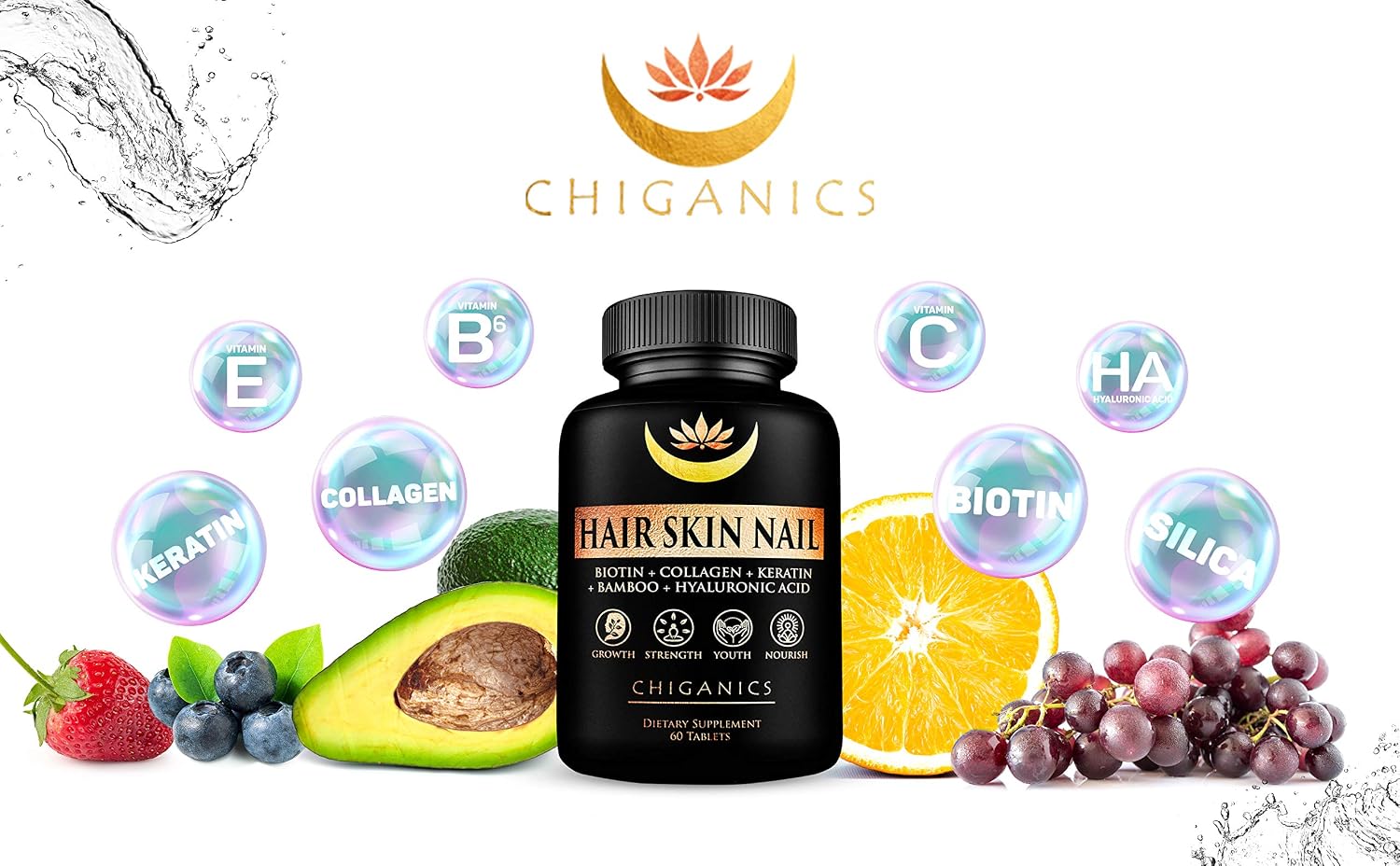 Chiganics Hair Skin and Nail Growth Vitamins with Keratin, Collagen & Silica - Extra Strength Biotin 5000mcg - görsel 8