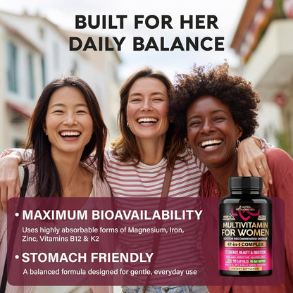 NUTRAHARMONY Women's's Multivitamin 47-in-1 with B-Complex, Whole Foods and Beauty Complex - 90 Capsules