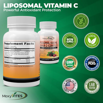 Liposomal Vitamin C with Zinc Capsules – Immune Support, 1500mg per Serving, 180 Vegie Caps (3-Month Supply)