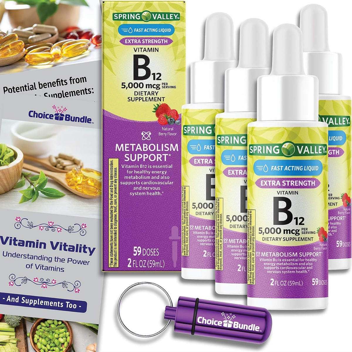 Choice Bundle Spring Valley Liquid Vitamin – High-potency formula: 5000 mcg vitamin B12 per serve – Image 1