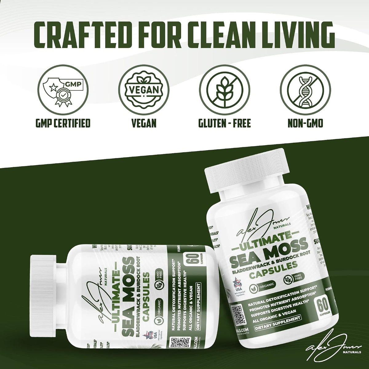 Alex Jones Ultimate Sea Moss Capsules – Vegan, Non-GM Seaweed Supplement with Bladderwrack and Burdock Root (60 Capsules) – Image 5