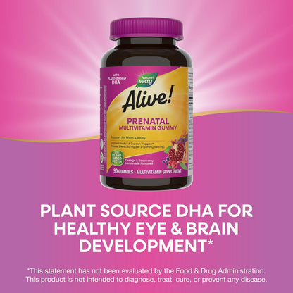 Nature's Way Alive! Gummy Prenatal Vitamins, 90 Count - Plant-Based DHA, Vegetarian, Gluten free