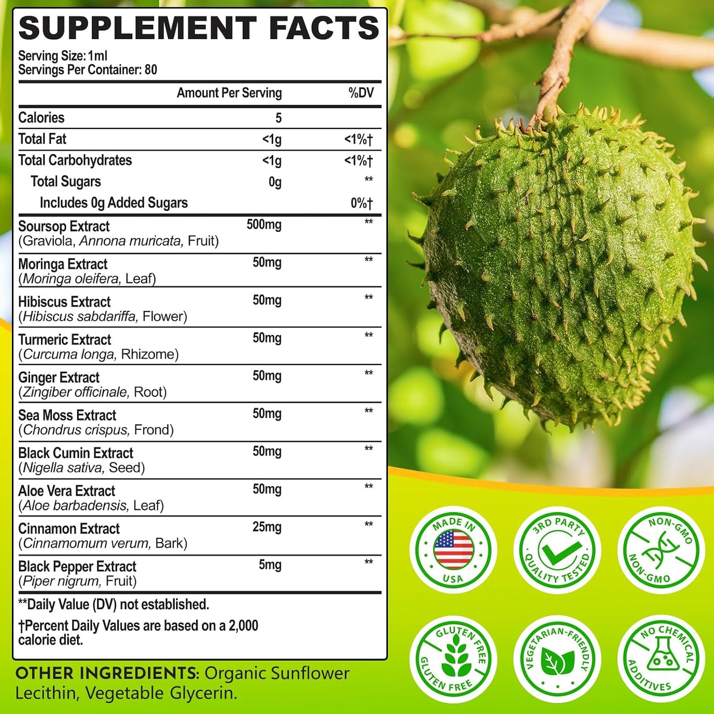 Soursop Multivitamin Liquid Drops – 10 in 1 with Leaf Extract & Sea Moss, 80 mL (80-Day Supply) - görsel 2
