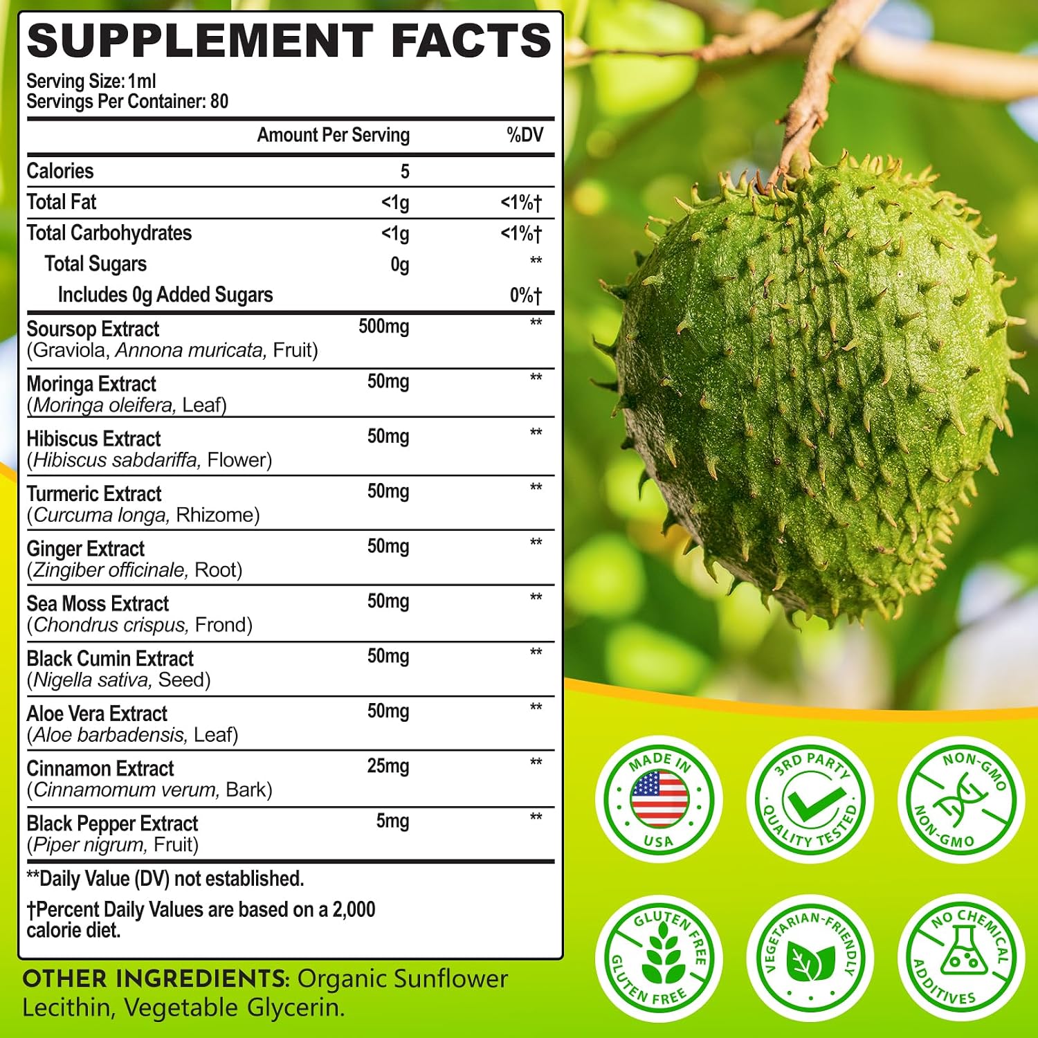 Soursop Multivitamin Liquid Drops – 10 in 1 with Leaf Extract & Sea Moss, 80 mL (80-Day Supply) - görsel 2