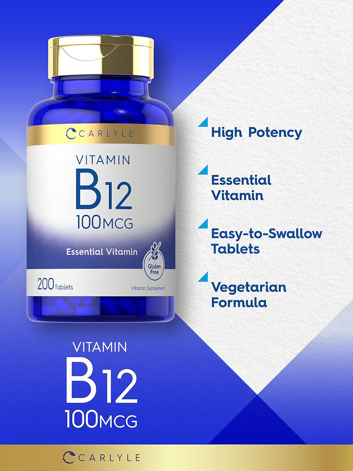 Carlyle Vitamin B12 100mcg | 200 Tablets | Vegan, Non-GM, Gluten free Supplement - görsel 3