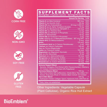 BioEmblem Women's's Multivitamin - Complete Daily Multi for Immunity, Energy, Hair, Skin with Vitamin A, B12, B6, D3, – Image 5