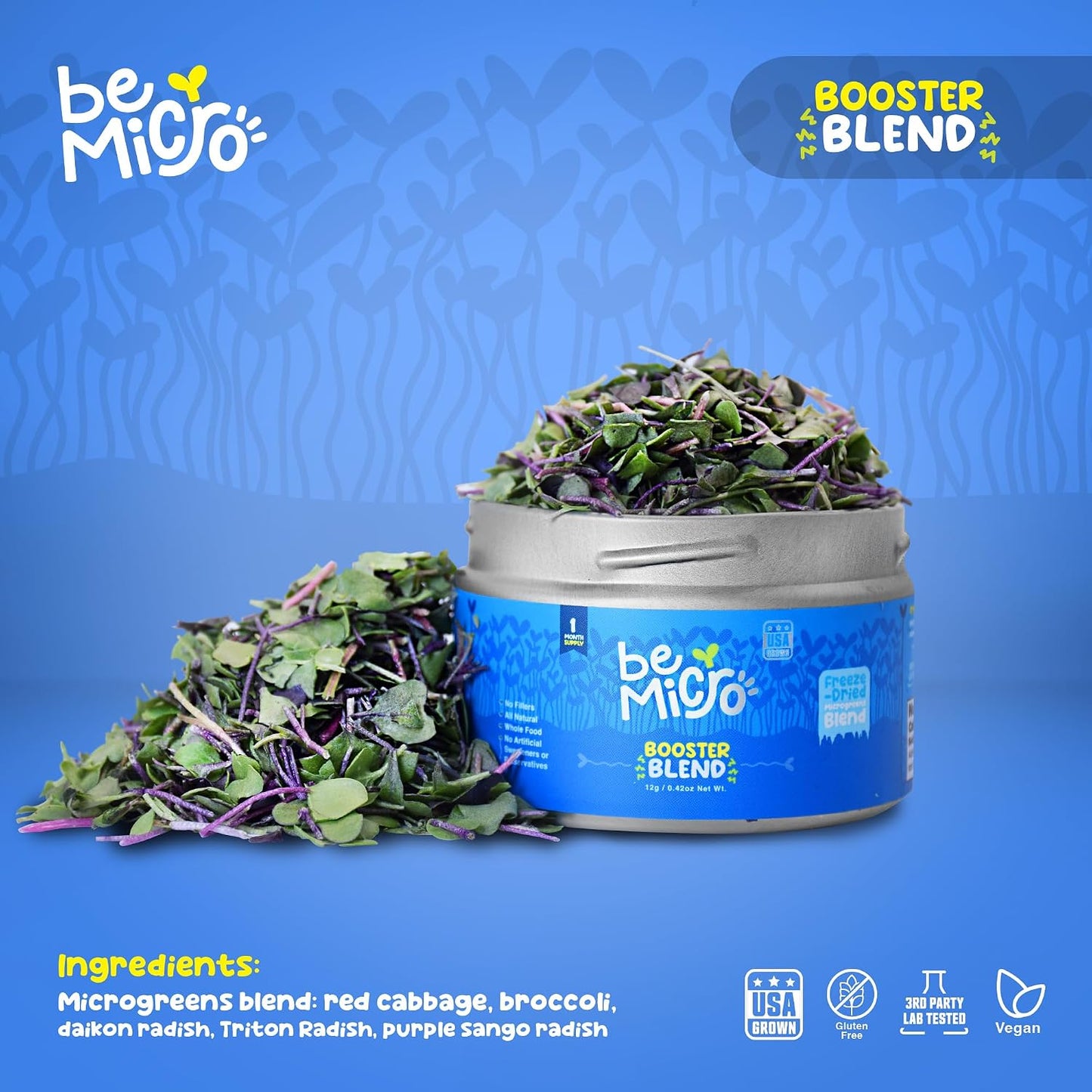 BeMicro Wholefood Microgreens - USA Grown, Small Batch, Nrf2 Activation - Broccoli, Cabbage & Radish Blend (5g) - görsel 6