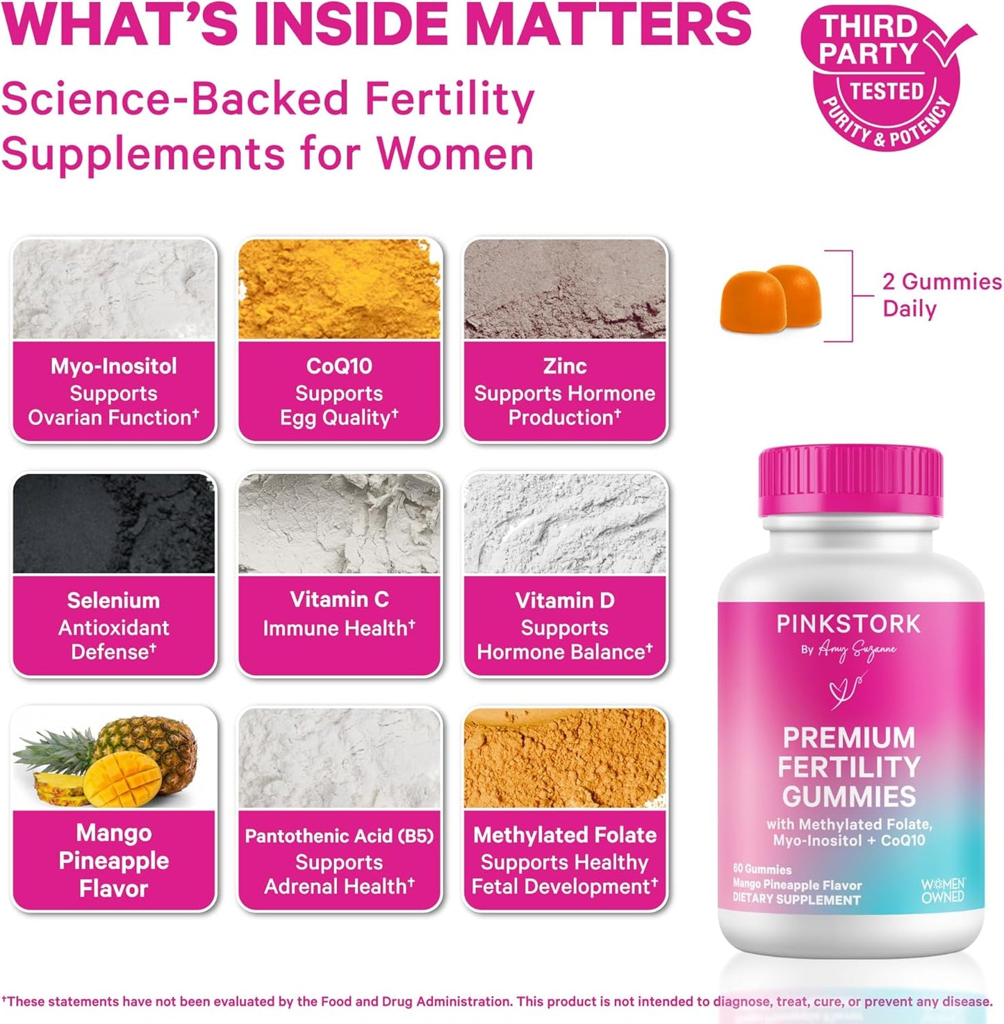 Pink Stork Fertility Gummies for Women's - CoQ10, Myo-Inositol, Methylated Folate - 60 Count - görsel 2
