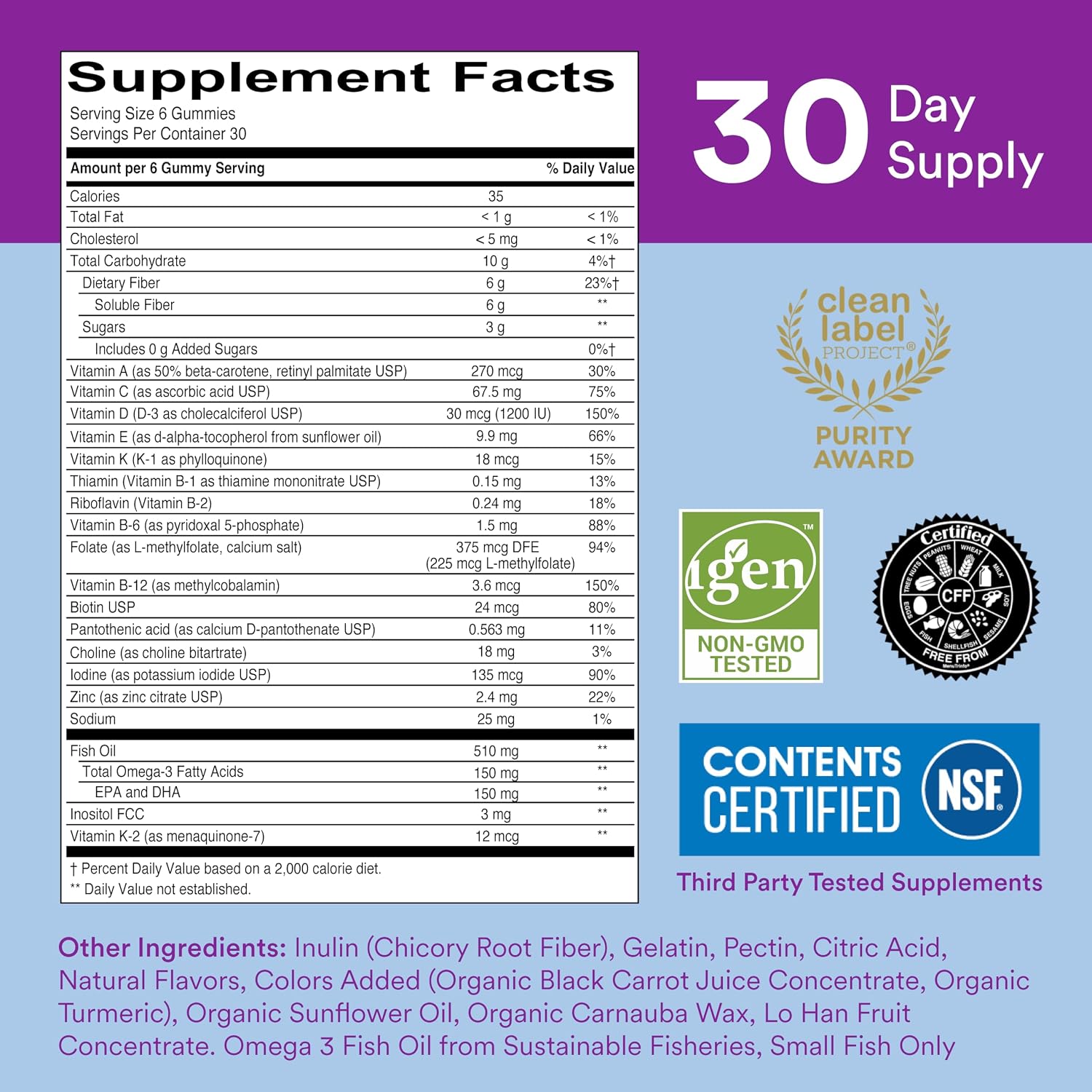 SmartyPants Fibre Supplement & Multivitamin Gummies, 180 Count (30-Day Supply) - görsel 3