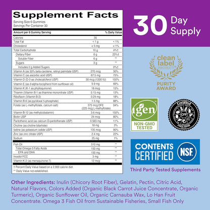 SmartyPants Fibre Supplement & Multivitamin Gummies, 180 Count (30-Day Supply)