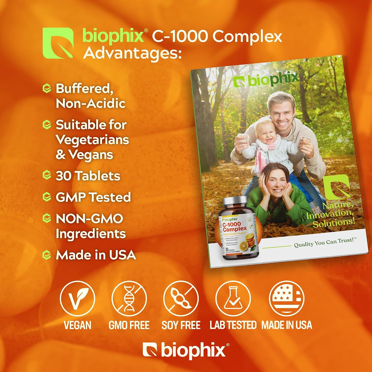 biophix Vitamin C-1000 mg 30 Tablets Complex – Vegan with Calcium, Citrus Bioflavonoids, Acerola, Rutin – Supports Immune Health - görsel 3
