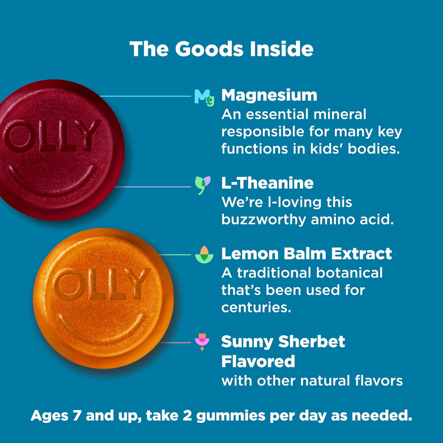 OLLY Kids Chillax Gummy - Magnesium, L-Theanine & Lemon Balm - Calm Mood Support - Sherbet Flavoured - 50 Gummies - görsel 2