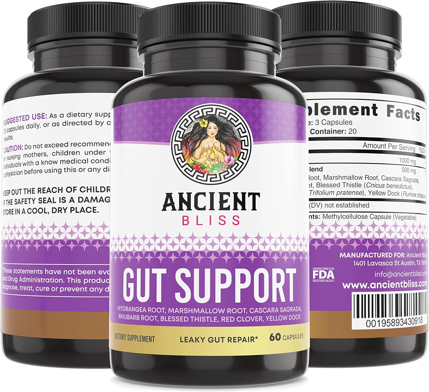 Ancient Bliss Leaky Gut Supplement – L-Glutamine Capsules with Blessed Thistle & Hydrangea Root – Vegan, Non-GM – 60 Capsules - görsel 8