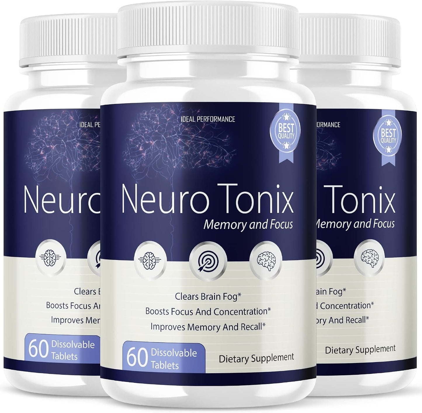 (3 Pack) Neurotonix Memory Supplement - Official Formula - Neuro Tonix Memory Tablets for Focussed and Memory, Neruotonix Brain Supplement Pills, Neuro Tonix Advanced Formula Maximum (180 Capsules) - görsel 1