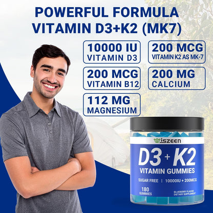 Sugar-free Vitamin D3 K2 Gummies, 10000 IU – Energy Metabolism: Vitamin B12 contributes to normal energy-yielding – Image 4