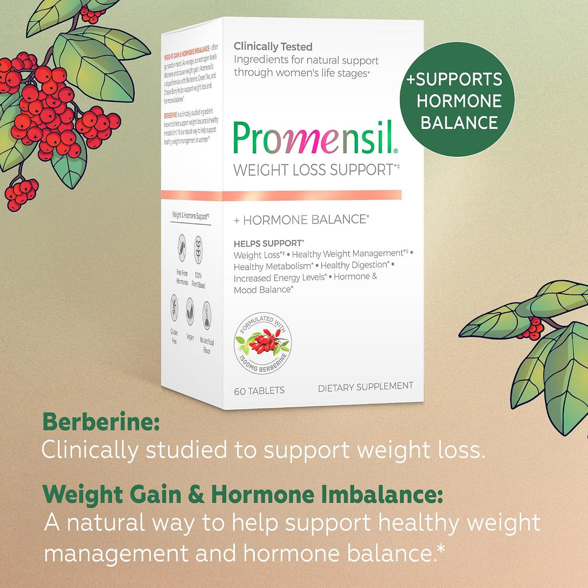 Promensil Weight Loss Support - Berberine HCL Supplement for Women's, Healthy Weight Management, Metabolic Health with EGCG – Image 6