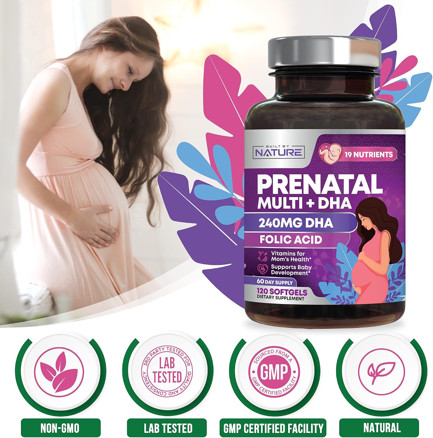 Built by Nature Prenatal Vitamins for Women – 120 Softgels - görsel 7