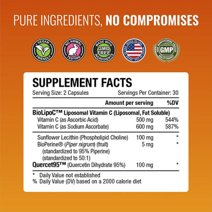 Approved Science Liposomal Vitamin C with Quercetin, 1100 mg, 360 Capsules