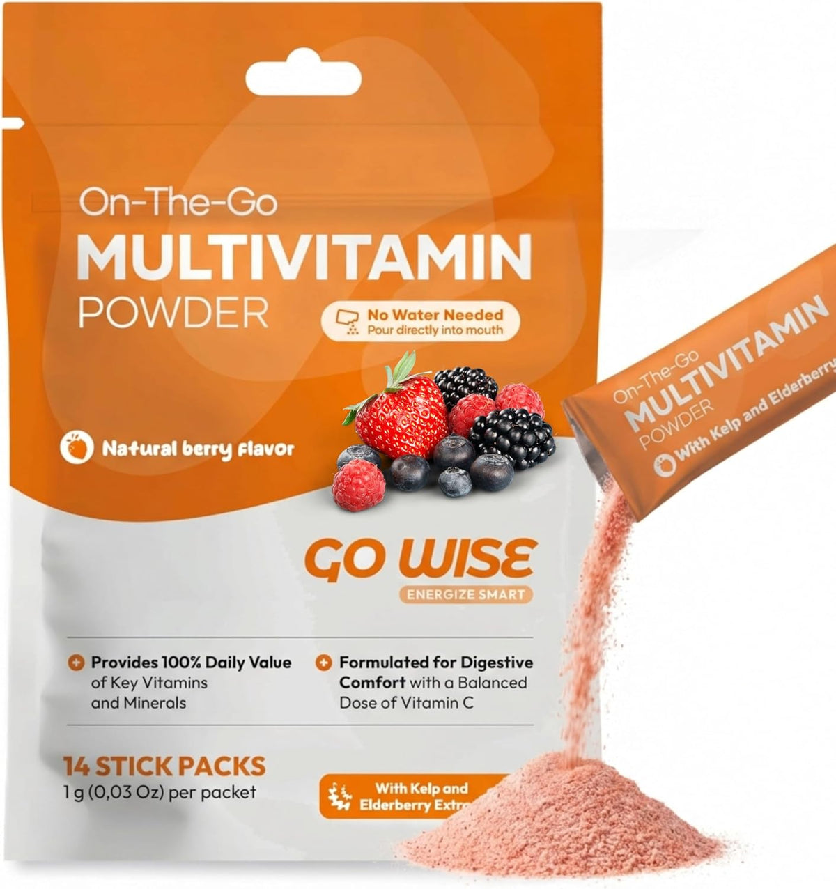 Go Wise Multivitamin Powder for Women's and – Immune Support: Vitamin C, zinc, and elderberry work together to – Image 1