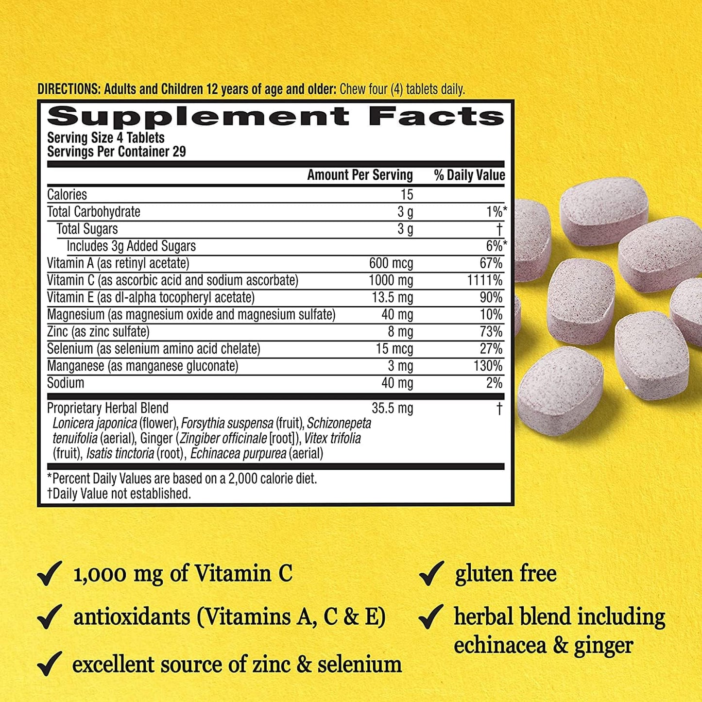 Airborne 1000mg Vitamin C + Zinc Chewable Tablets, Very Berry & Citrus - görsel 3