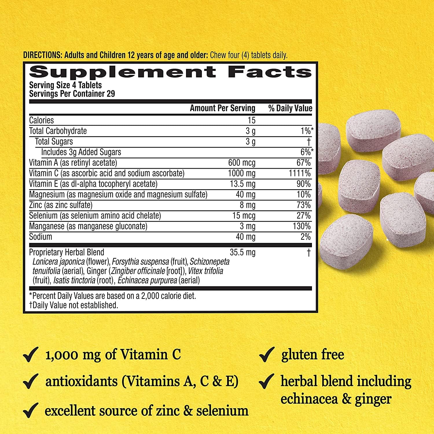 Airborne 1000mg Vitamin C + Zinc Chewable Tablets, Very Berry & Citrus - görsel 3