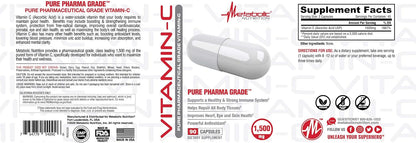 Metabolic Nutrition Vitamin C, 1500mg, Pure Pharma Grade, High Absorption Ascorbic Acid Capsules (90 Caps)
