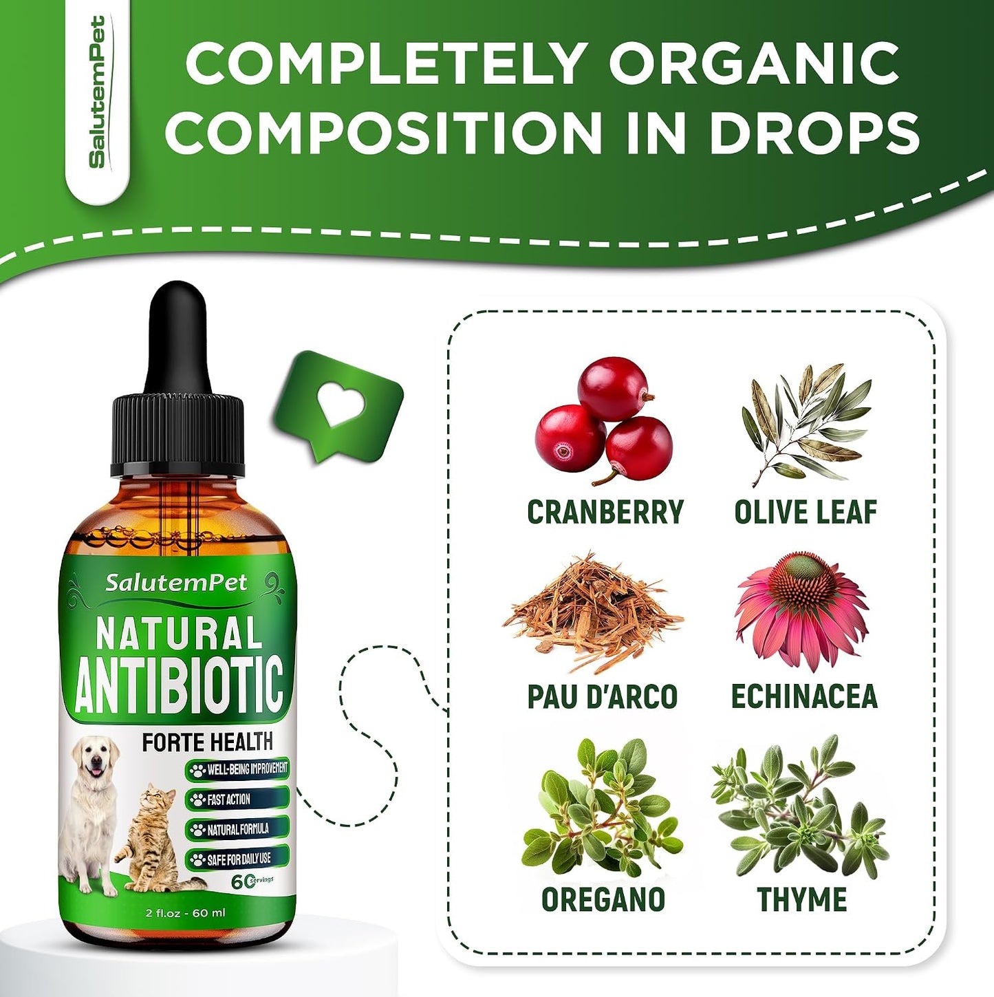Natural Antibiotics for Dogs to Help with Allergies and UTIs | Kennel Cough Remedy for Dogs | Infection Support for Cats | Herbal Supplement Great for All Breeds and Ages | 60 mL - görsel 4