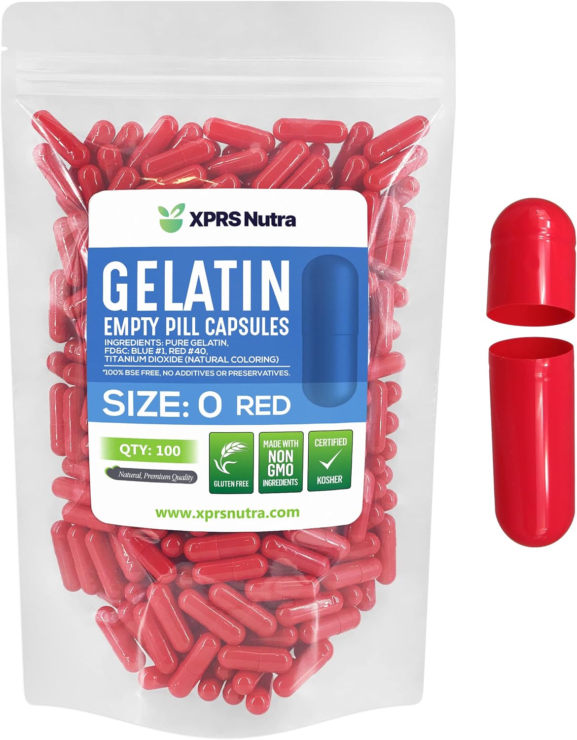 XPRS Nutra Size 0 Empty Capsules - 100 Count Empty Gelatine Capsules - görsel 1