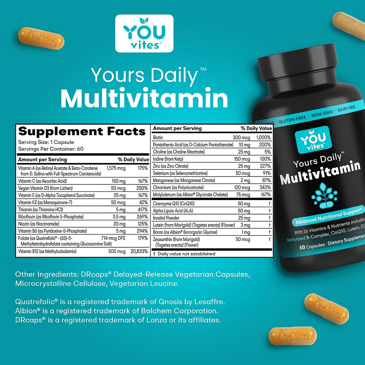 You Vites Methylated Multivitamin for Men and Women's - Methyl Multi Without Iron - 60 Capsules – Image 5