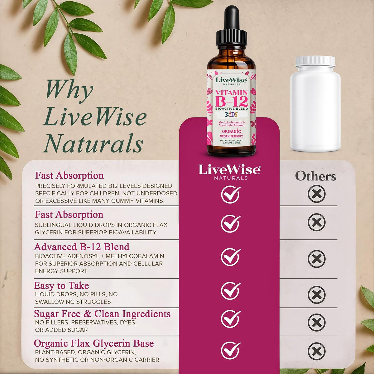 Live Wise Naturals Organic Vitamin B12 Liquid Drops for Kids, 12 mL – Image 6