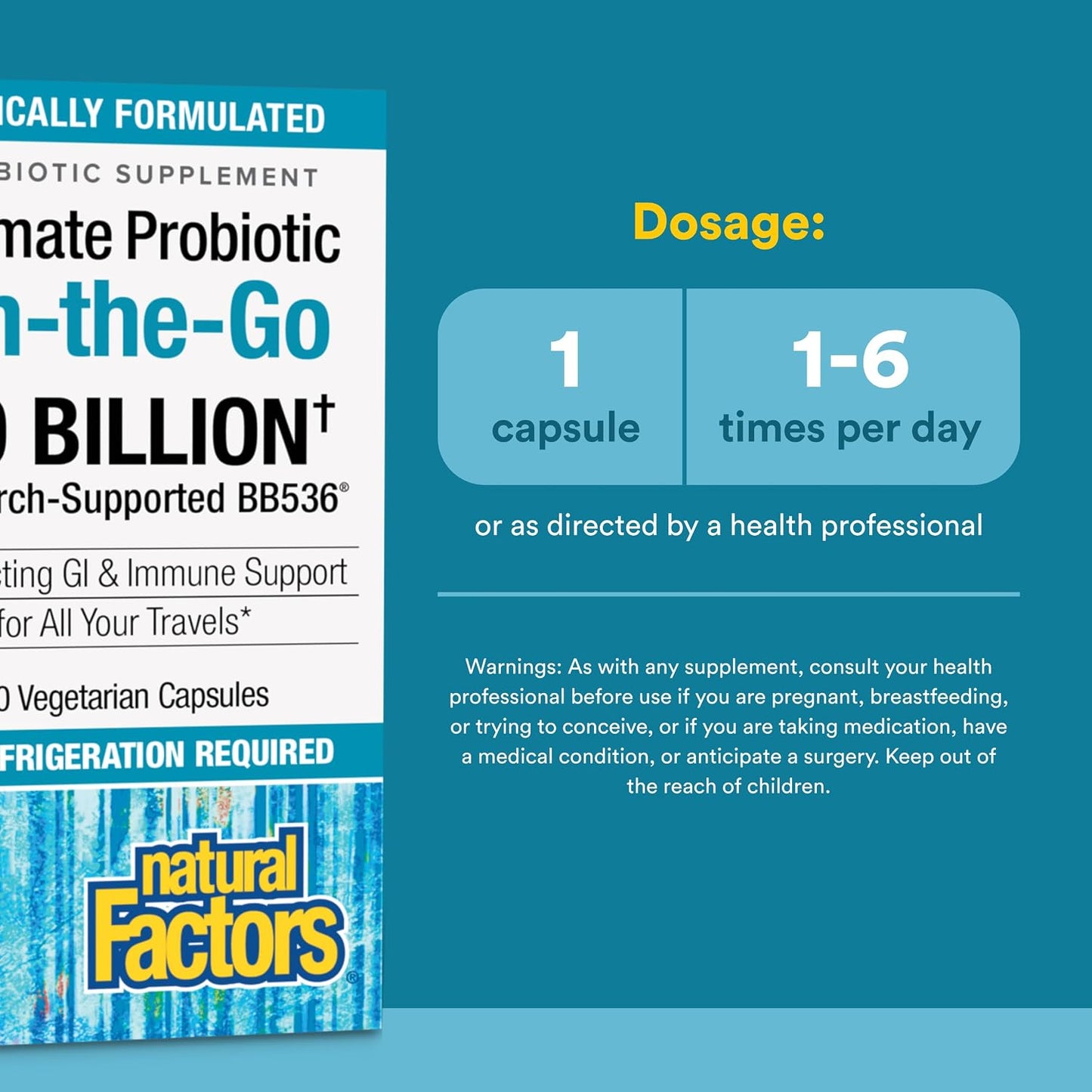 Natural Factors TravelBiotic - Shelf Stable Probiotic Supplement - 10 Billion CFU - 60 Capsules - görsel 3